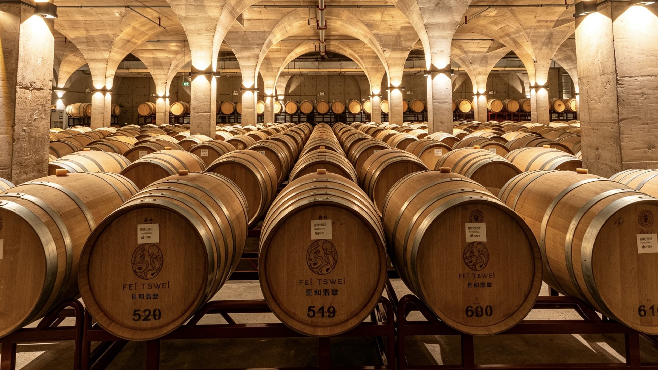 Fei Tswei Winery's underground cellar and oak barrels